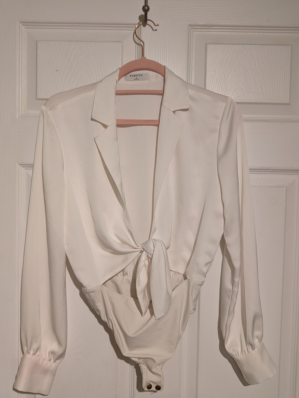 Babaton White Tie-Front Long Sleeve Bodysuit Jacket